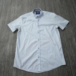 Guide London Shirt Men Button Down Short Sleeve Light Blue Cotton Stretch Large